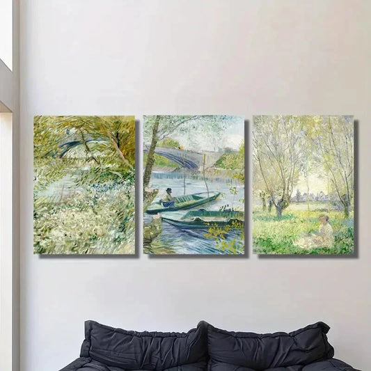 3pcs Spring River Bank & Willow Tree Scenes, Metal Print Ready to Hang Art