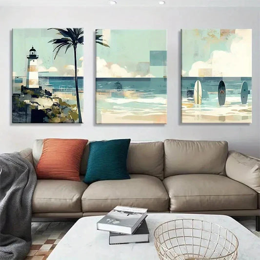 3pcs Modern Nautical Ocean Horizon  Metal Print Ready to Hang Art