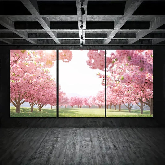 3pcs Cherry Blossom Trees Full Bloom Metal Print Ready to Hang Art