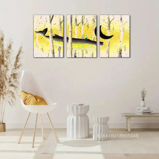 3pcs A Great Shark Is Swimming Through The Forest, Metal Print Ready to Hang Art