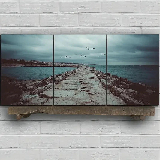 3pcs Charming Pier Under the Storm Metal Print Ready to Hang Art