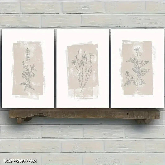 3pcs Bohemian Style Worn Layered Paint Flowers Metal Print Ready to Hang Art