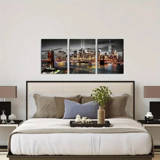 3pcs  Black & White Modern Night View Metal Print Ready to Hang Art