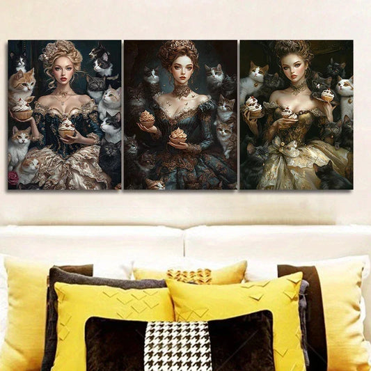 3pcs Abstract Modern Queen Cats Animal Metal Print Ready to Hang Art