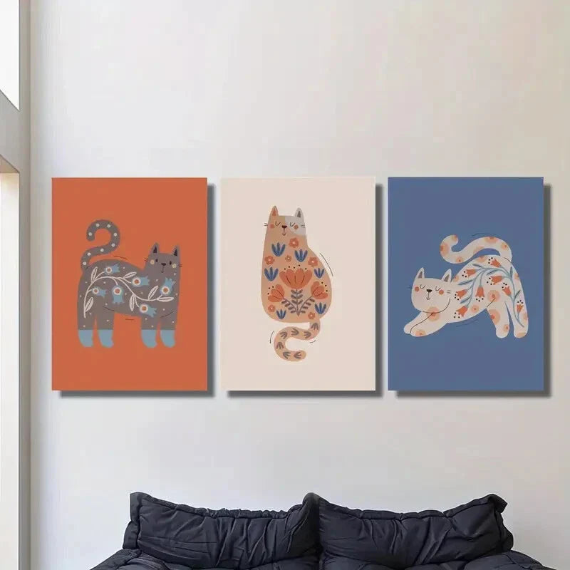 3pcs paintings combining animals and plants Metal Print Ready to Hang Art