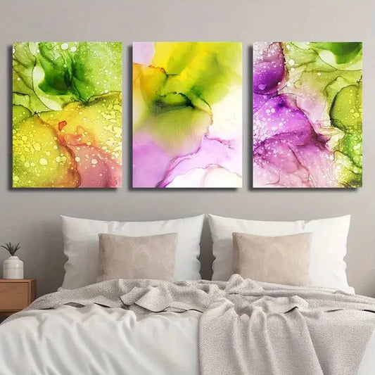 3pcs Abstract Colorful Texture Liquid Bubbles Metal Print Ready to Hang Art
