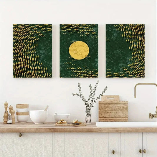 3pcs Neo-Chinese Style Abstract Sea view Metal Print Ready to Hang Art