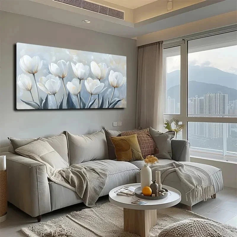 Elegant White Tulips Modern Wall Art canvas office home room framed 120x60cm