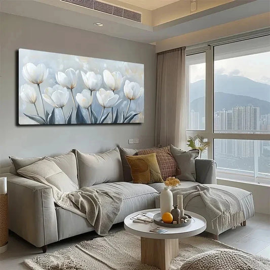 Elegant White Tulips Modern Wall Art canvas office home room framed 120x60cm