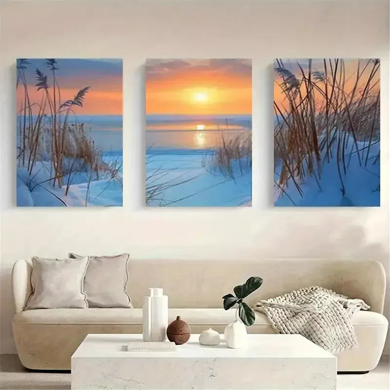 3pcs Wheat-Field-Sunset-Landscape Canvas Framed 40x60cm - High Quality Print 100% Australian Made Wall Canvas Ready to Hang