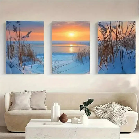 3pcs Wheat-Field-Sunset-Landscape Canvas Framed 40x60cm - High Quality Print 100% Australian Made Wall Canvas Ready to Hang