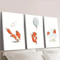 3pcs   Vibrant Cartoon Foxes in Playful Scenes  Wall Art Set Canvas Framed 40x60cm - High Quality Print 100% Australian Made Wall Canvas Ready to Hang