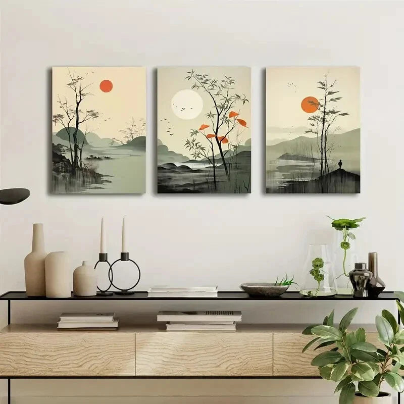 3pcs landscape oil painting Metal Print Ready to Hang Art
