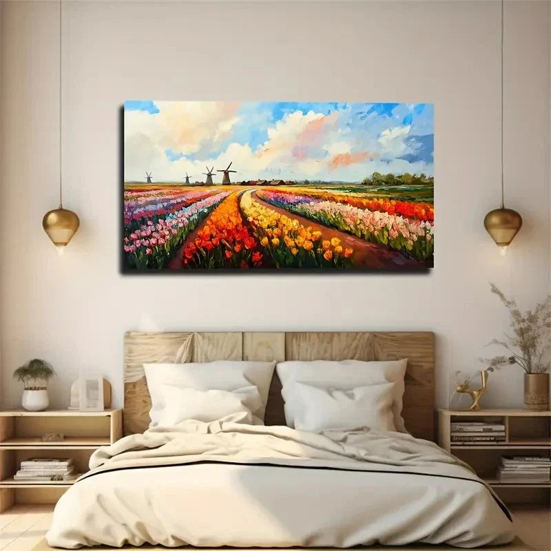 Vibrant Dutch Windmill Wall Art Canvas Office Home Room Framed 80x45cm