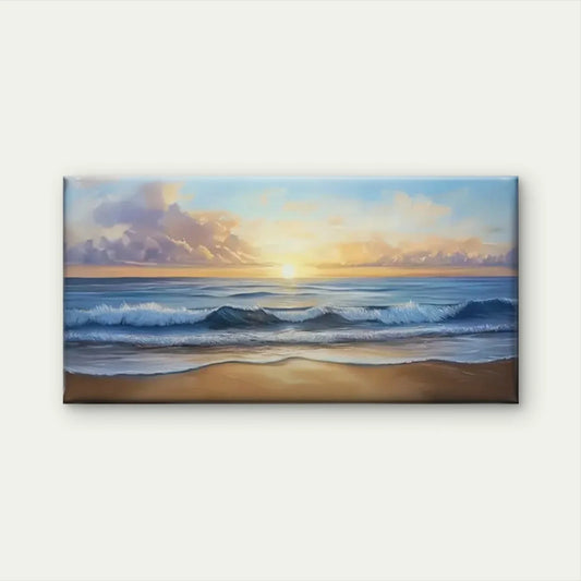 Sunset Beach Wave Sky Wall Art Canvas Office Home Room Framed 80x45cm