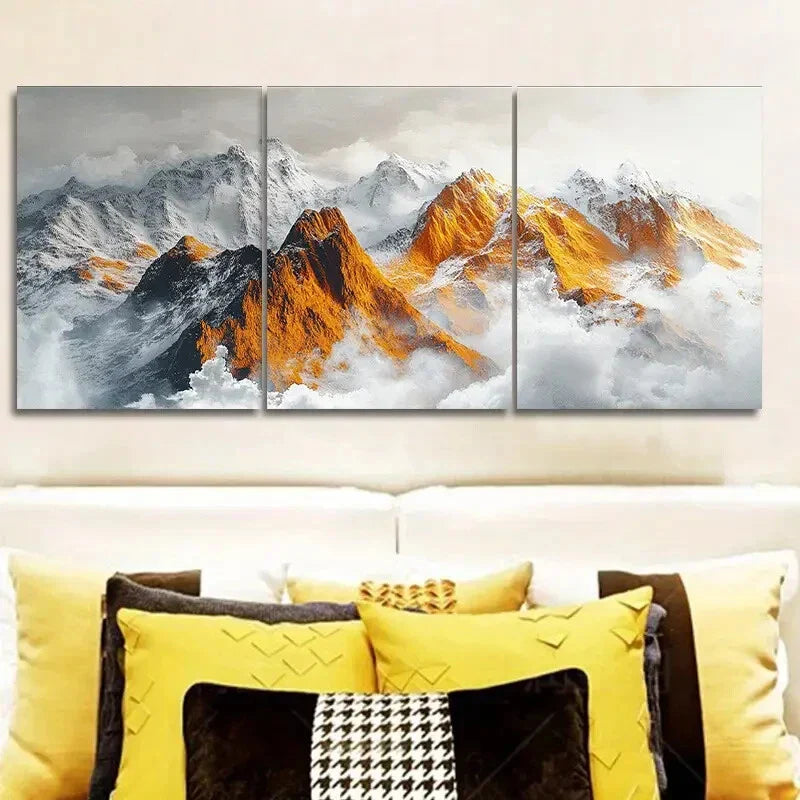 3pcs  Golden and Silvery Mountains  Metal Print Ready to Hang Art