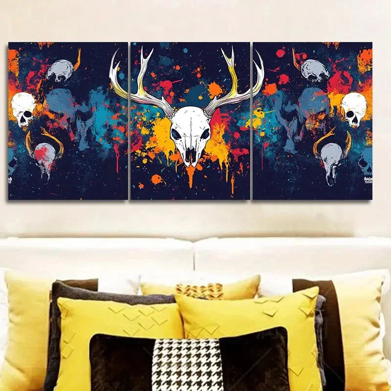 3pcs A pattern of skulls and bison horns  Wall Art Set Canvas Framed 40x60cm - High Quality Print 100% Australian Made Wall Canvas Ready to Hang