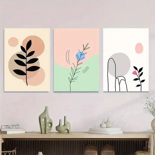 3pcs Modern Abstract Botanical Illustrations Wall Art Set Canvas Framed 40x60cm - High Quality Print 100% Australian Made Wall Canvas Ready to Hang