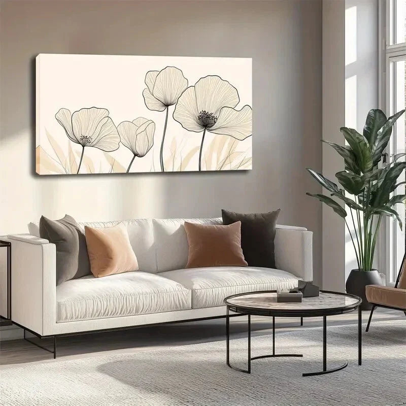 Elegant Pine Wood & Teak Wall Art canvas office home room framed 120x60cm