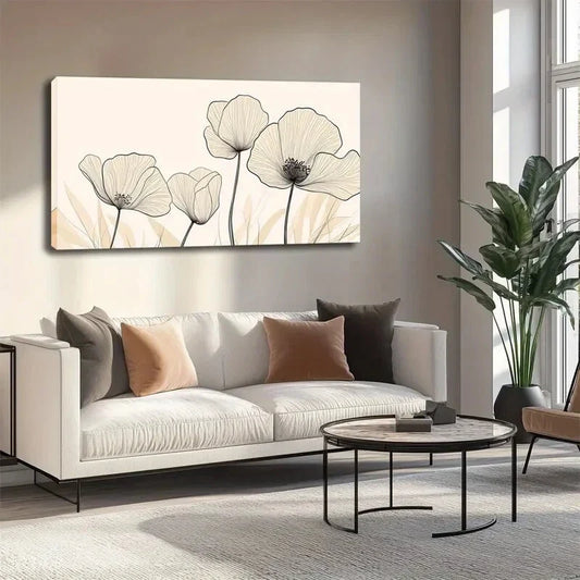 Elegant Pine Wood & Teak Wall Art canvas office home room framed 120x60cm