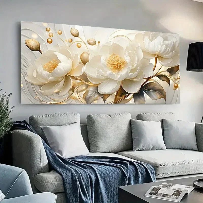 Soft Pastel & Golden Accents Wall Art Canvas Office Home Room Framed 120x60cm