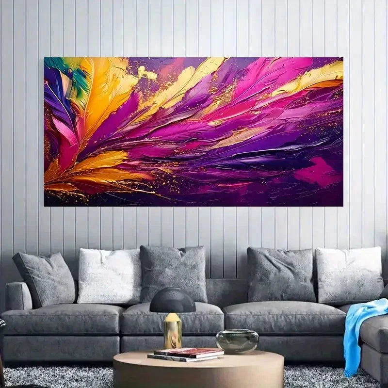 Vibrant Abstract Feather Wall Art Canvas Office Home Room Framed 120x60cm