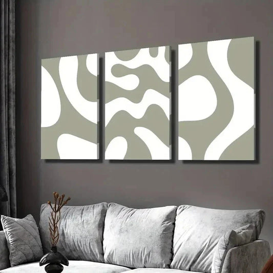 3pcs Sage Green Rough Curve Decoration Wall Art Set Canvas Framed 40x60cm - High Quality Print 100% Australian Made Wall Canvas Ready to Hang