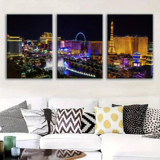 3pcs City Night Scene Poster, Fantasy Metal Print Ready to Hang Art