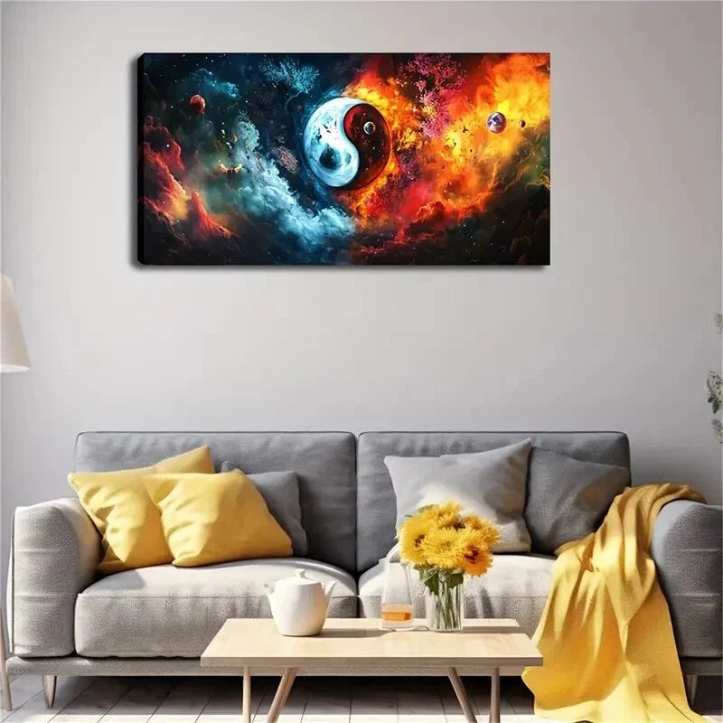 Yin Yang Planetary Symbol Décor Wall Art Canvas Office Home Room Framed 120x60cm