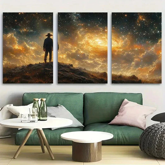 3pcs Time Traveler Walking Back Metal Print Ready to Hang Art
