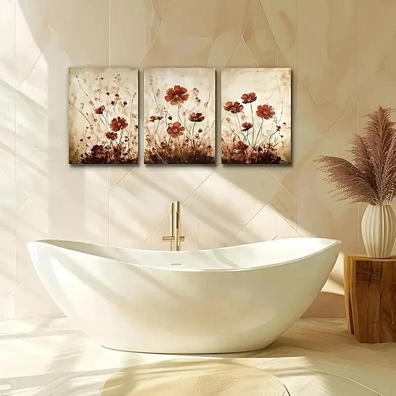 3pcs Flowers Wall Pictures Watercolour Metal Print Ready to Hang Art