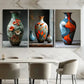 3pcs Colourful Painted Florals Vase Metal Print Ready to Hang Art
