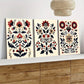 3pcs Red Flowers Nordic Style Scandian Folk Art Wall Art Set Canvas Framed 40x60cm - High Quality Print 100% Australian Made Wall Canvas Ready to Hang