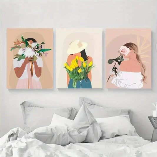 3pcs Abstract Women Portrait Romantic Boho Metal Print Ready to Hang Art