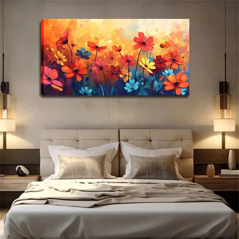 Modern Orange Blooming Flowers Wall Art Canvas Office Home Room Framed 120x60cm
