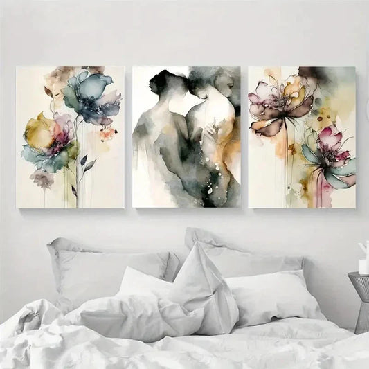 3pcs Romantic Couple and Flowers Metal Print Ready to Hang Art