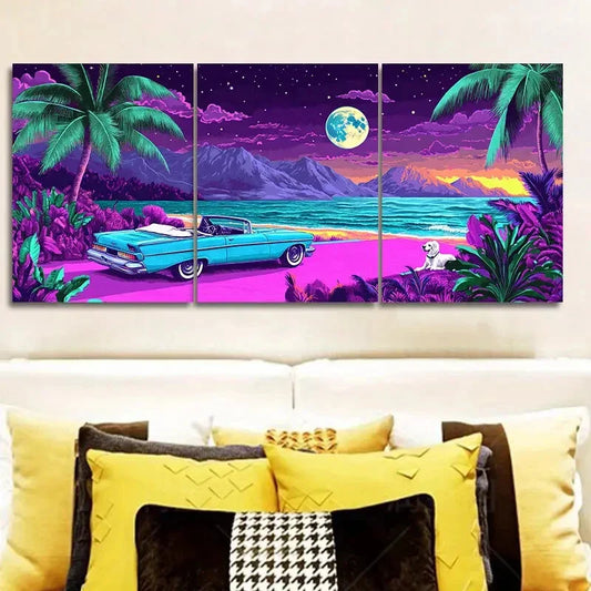 3pcs  Vibrant Tropical Miami Beach  Wall Art Set Canvas Framed 40x60cm - High Quality Print 100% Australian Made Wall Canvas Ready to Hang