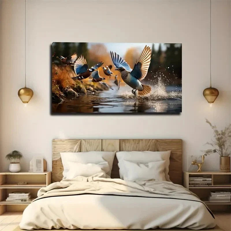 Vibrant Birds In Flight Wall Art Canvas Office Home Room Framed 120x60cm