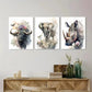 3pcs Buffalo Elephant Rhino Safari Wild Life Metal Print Ready to Hang Art