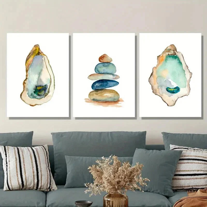 3pcs coastal watercolor zen murals, balancing Metal Print Ready to Hang Art