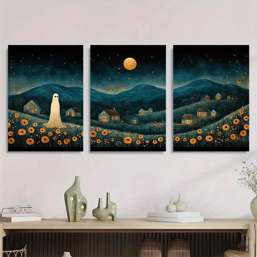 3pcs Whimsical in a Rural Scene Metal Print Ready to Hang Art