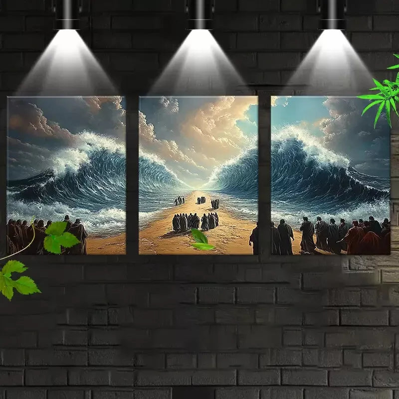 3pcs Ancient Beautiful Sea Division with People   Wall Art Set Canvas Framed 40x60cm - High Quality Print 100% Australian Made Wall Canvas Ready to Hang