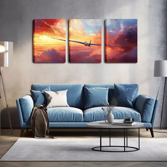 3pcs  Flying Machine In The Sky Wall Art Set Canvas Framed 40x60cm - High Quality Print 100% Australian Made Wall Canvas Ready to Hang