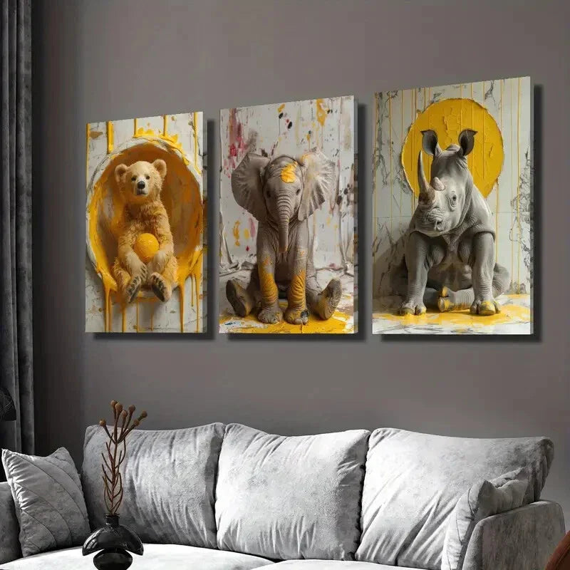 3pcs  Wild Animal Posters, Cute Animals  Wall Art Set Canvas Framed 40x60cm - High Quality Print 100% Australian Made Wall Canvas Ready to Hang