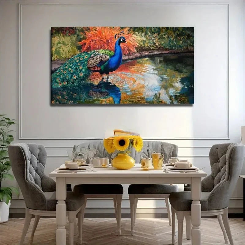 The Water Delicate Peacock Wall Art Canvas Office Home Room Framed 120x60cm