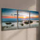 3pcs Sunset Beach Seascape with Birds Canvas Framed 40x60cm - High Quality Print 100% Australian Made Wall Canvas Ready to Hang