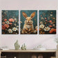 3pcs Bohemian Style Brown Bunny White Floral Metal Print Ready to Hang Art