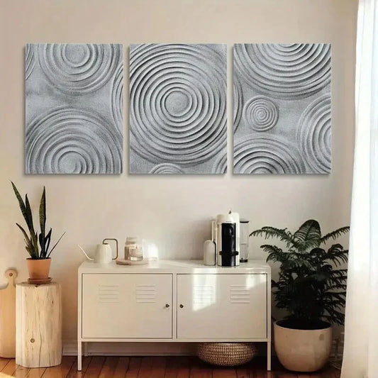 3pcs Abstract Gray Circles Metal Print Ready to Hang Art