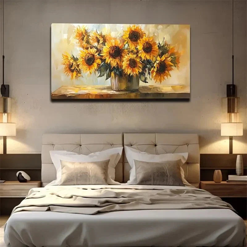 Sunflower Flower Arrangement Wall Art Canvas Office Home Room Framed 120x60cm