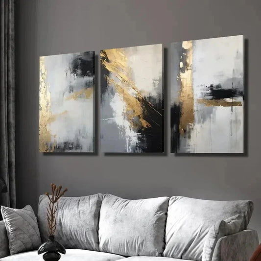 3pcs Golden Black Textured Abstract Wall Art Set Canvas Framed 40x60cm - High Quality Print 100% Australian Made Wall Canvas Ready to Hang